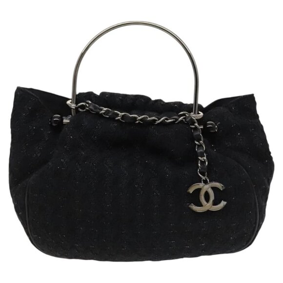CHANEL Hand Bag Tweed Black Silver CC Auth - Picture 2 of 15